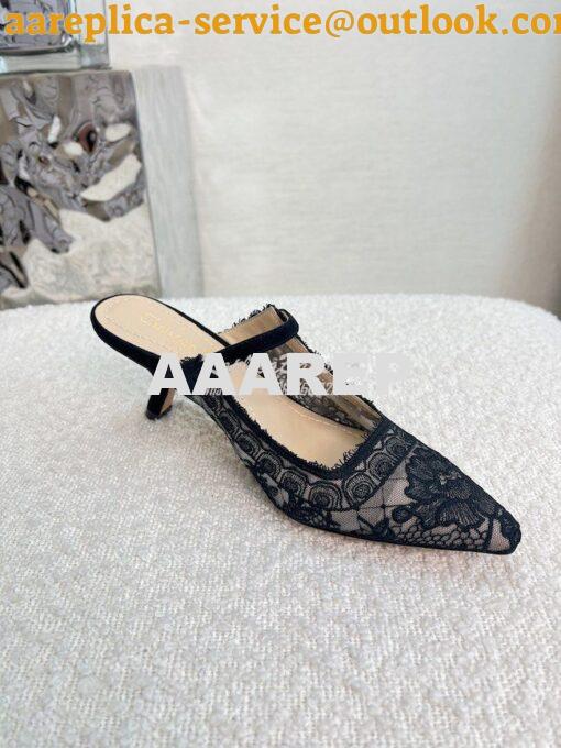 Replica Dior Capture Heeled Mule Black Transparent Mesh and Suede Embr 7