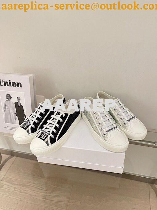 Replica Dior Walk'N'Dior Sneaker White Cotton Embroidered with Strass