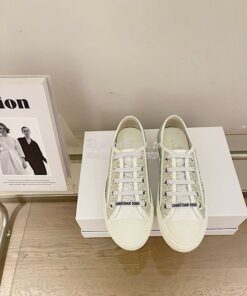 Replica Dior Walk'N'Dior Sneaker White Cotton Embroidered with Strass 2