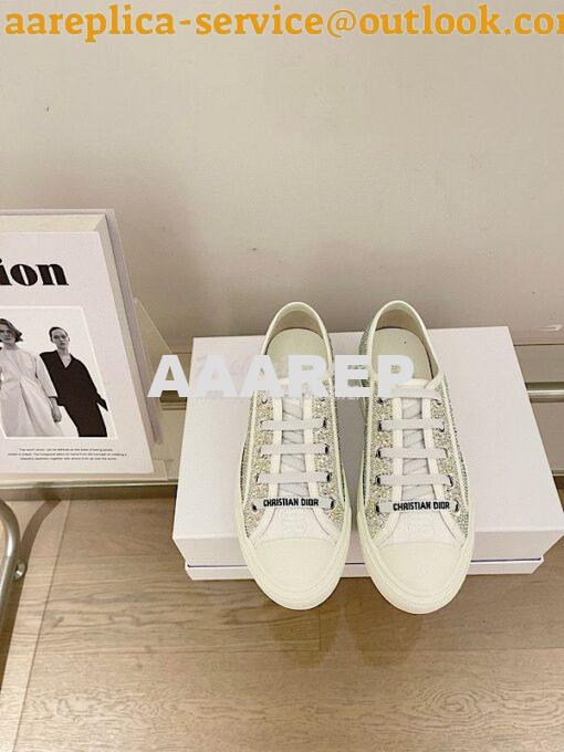 Replica Dior Walk'N'Dior Sneaker White Cotton Embroidered with Strass 2