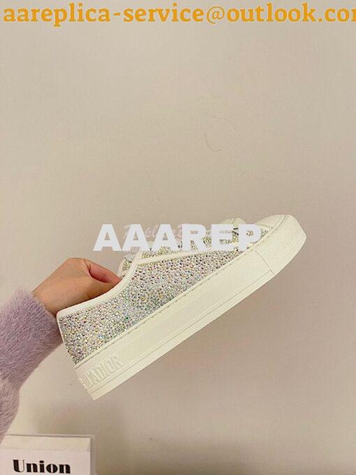 Replica Dior Walk'N'Dior Sneaker White Cotton Embroidered with Strass 5