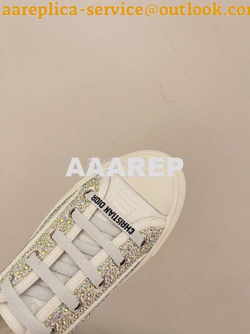 Replica Dior Walk'N'Dior Sneaker White Cotton Embroidered with Strass 7