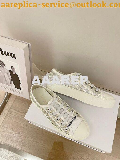 Replica Dior Walk'N'Dior Sneaker White Cotton Embroidered with Strass 9