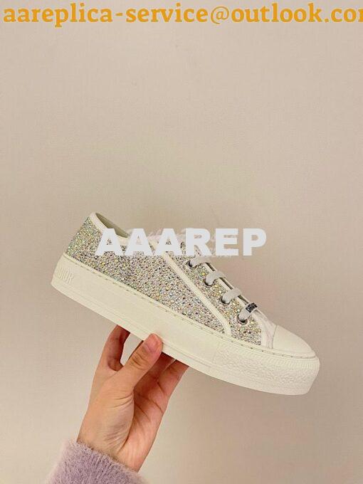 Replica Dior Walk'N'Dior Sneaker White Cotton Embroidered with Strass 10