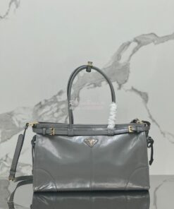 Replica Prada Large leather shoulder bag 1BA433 Pewter