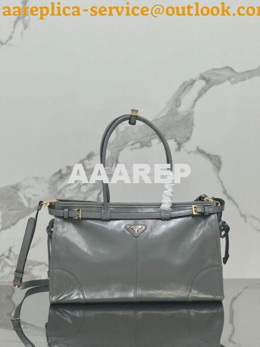 Replica Prada Large leather shoulder bag 1BA433 Pewter