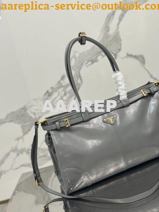 Replica Prada Large leather shoulder bag 1BA433 Pewter 3