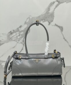 Replica Prada Medium leather shoulder bag 1BA426 Pewter