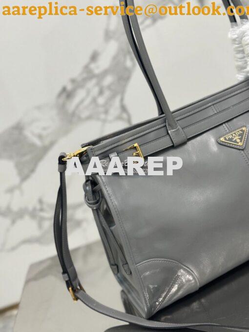 Replica Prada Large leather shoulder bag 1BA433 Pewter 5