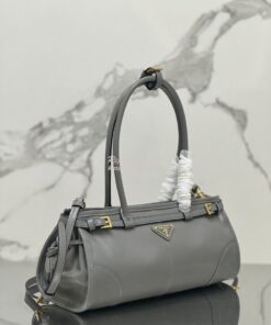 Replica Prada Medium leather shoulder bag 1BA426 Pewter 2