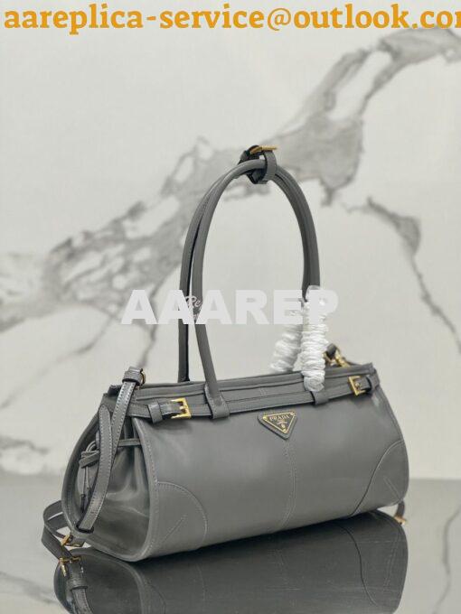 Replica Prada Medium leather shoulder bag 1BA426 Pewter 2