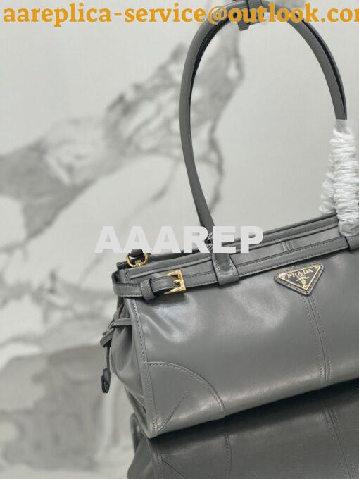 Replica Prada Medium leather shoulder bag 1BA426 Pewter 3