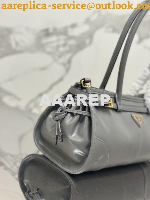 Replica Prada Medium leather shoulder bag 1BA426 Pewter 4