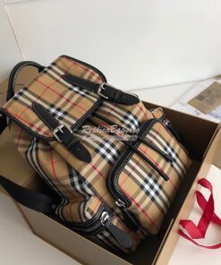 Replica Burberry The Medium Rucksack in Vintage Check and Leather 2