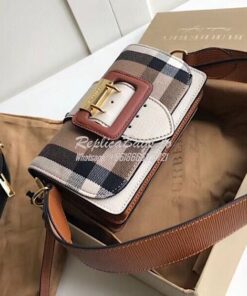 Replica Burberry The Small Buckle Bag in House Check and White Leather