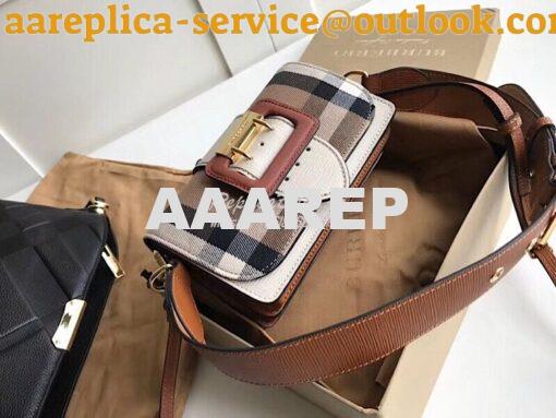 Replica Burberry The Small Buckle Bag in House Check and White Leather