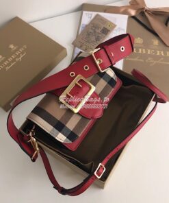 Replica Burberry The Small Buckle Bag in House Check and Red Leather