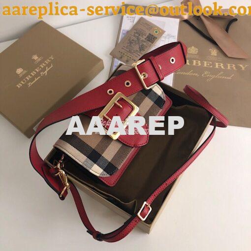 Replica Burberry The Small Buckle Bag in House Check and Red Leather