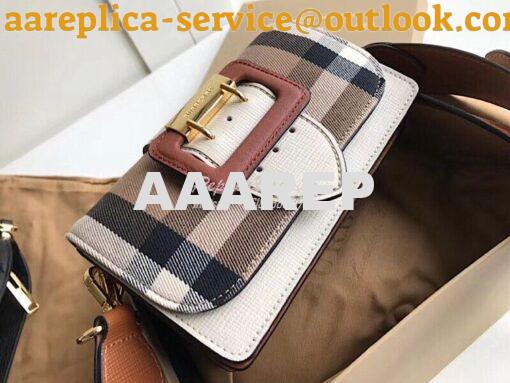 Replica Burberry The Small Buckle Bag in House Check and White Leather 2