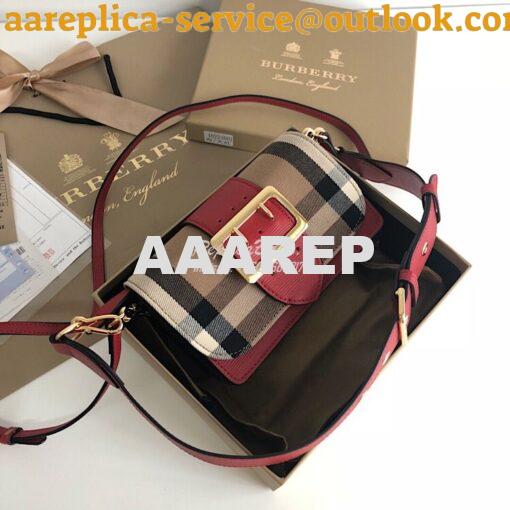 Replica Burberry The Small Buckle Bag in House Check and Red Leather 2