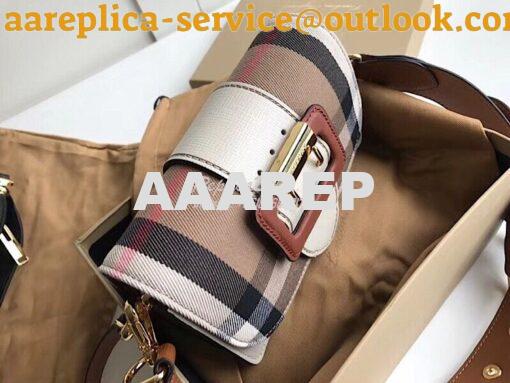 Replica Burberry The Small Buckle Bag in House Check and White Leather 3