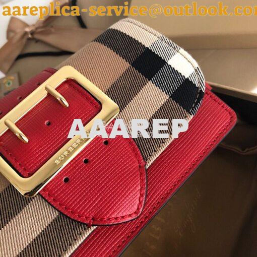 Replica Burberry The Small Buckle Bag in House Check and Red Leather 3