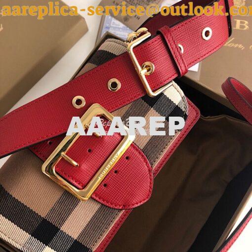 Replica Burberry The Small Buckle Bag in House Check and Red Leather 4