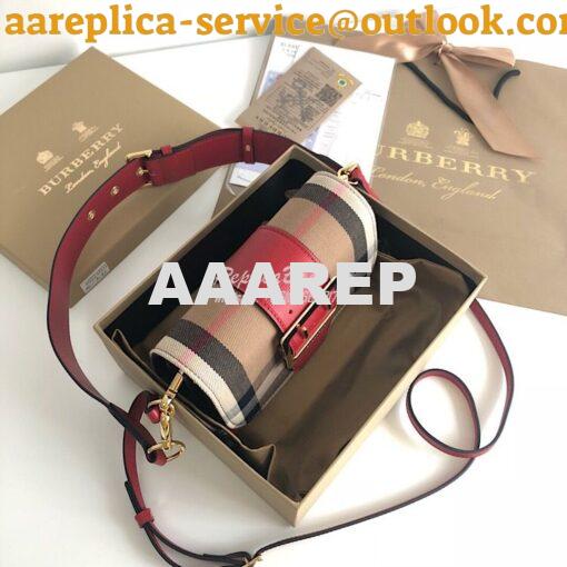 Replica Burberry The Small Buckle Bag in House Check and Red Leather 5