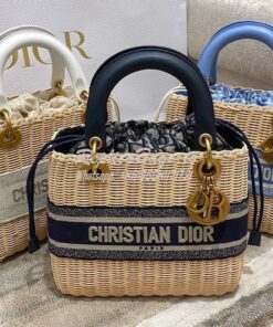 Replica Lady Dior Medium Bag Natural Wicker and Latte Dior Oblique Jac 2