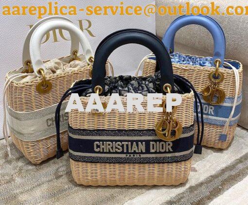 Replica Lady Dior Medium Bag Natural Wicker and Latte Dior Oblique Jac 2