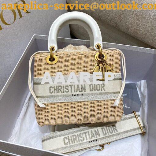 Replica Lady Dior Medium Bag Natural Wicker and Latte Dior Oblique Jac 3