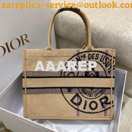 Replica Dior Book Tote Beige Jute Canvas Embroidered with Dior Union M 6