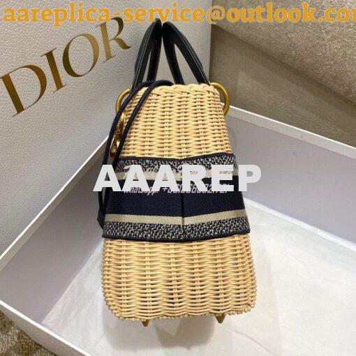 Replica Lady Dior Medium Bag Natural Wicker and Blue Dior Oblique Jacq 2