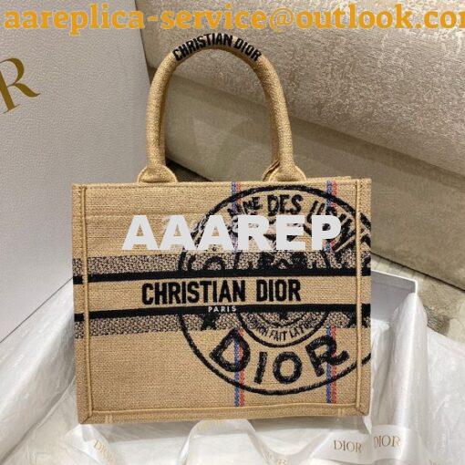 Replica Dior Book Tote Beige Jute Canvas Embroidered with Dior Union M 9