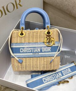 Replica Lady Dior Medium Bag Natural Wicker and Cornflower Blue Dior O