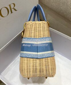 Replica Lady Dior Medium Bag Natural Wicker and Cornflower Blue Dior O 2