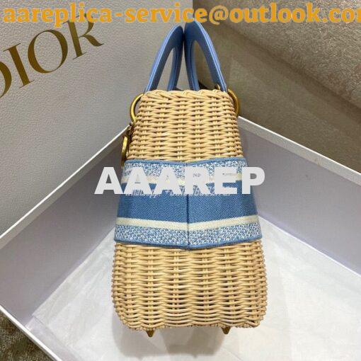 Replica Lady Dior Medium Bag Natural Wicker and Cornflower Blue Dior O 2