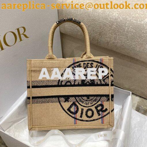 Replica Dior Book Tote Beige Jute Canvas Embroidered with Dior Union M 13