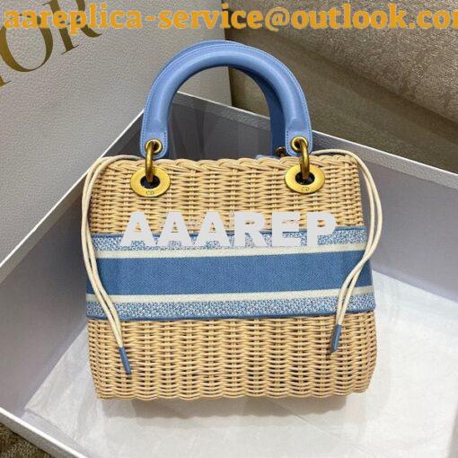 Replica Lady Dior Medium Bag Natural Wicker and Cornflower Blue Dior O 6