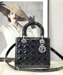 Replica Dior Small Lady Dior Bag Cannage Patent Calfskin M0531 Black w