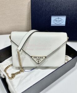 Replica Prada Saffiano leather shoulder bag 1BD318 White