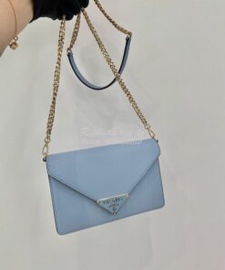 Replica Prada Saffiano leather shoulder bag 1BD318 Light Blue