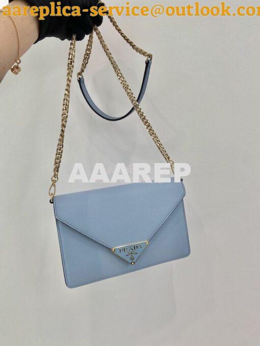 Replica Prada Saffiano leather shoulder bag 1BD318 Light Blue