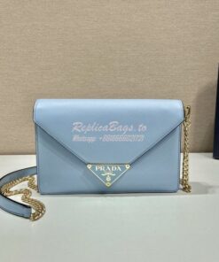 Replica Prada Saffiano leather shoulder bag 1BD318 Light Blue 2