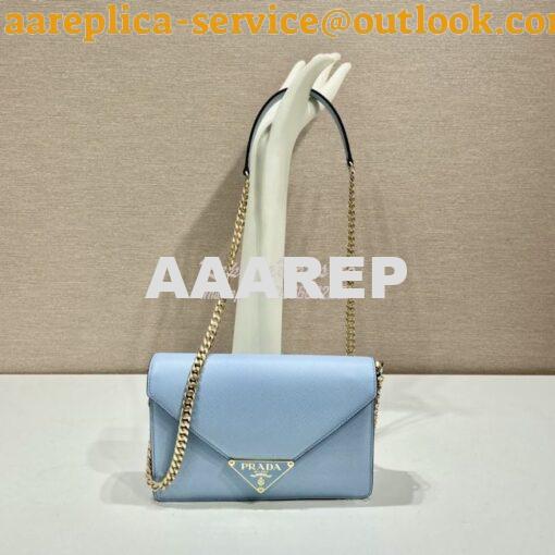 Replica Prada Saffiano leather shoulder bag 1BD318 Light Blue 3