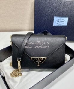 Replica Prada Saffiano leather shoulder bag 1BD318 Black