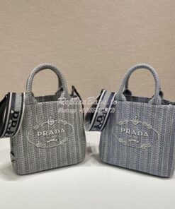 Replica Prada Small Logo Ricamo Jacquard Tote 1BA343 Blue