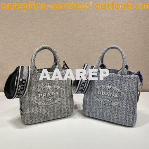 Replica Prada Small Logo Ricamo Jacquard Tote 1BA343 Blue