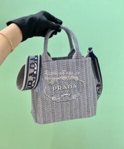 Replica Prada Small Logo Ricamo Jacquard Tote 1BA343 Blue 2