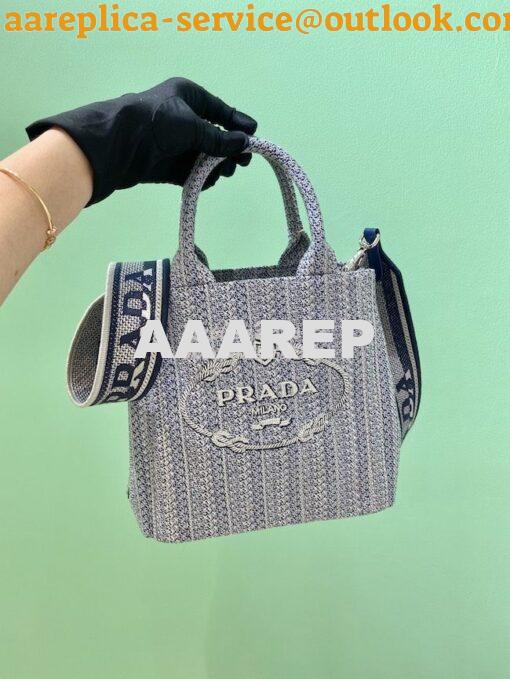 Replica Prada Small Logo Ricamo Jacquard Tote 1BA343 Blue 2